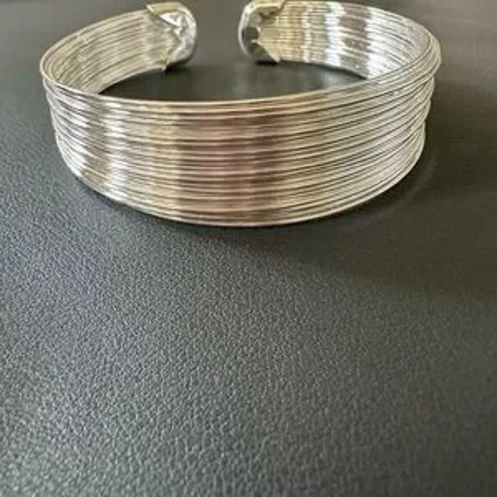 Silver plated Multi-line Open Wide Bangle Bracelet